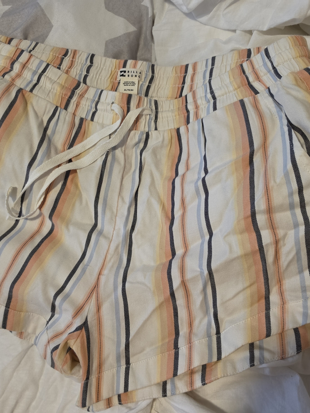 Billabong Women's White Shorts with Navy and Peach Stripes